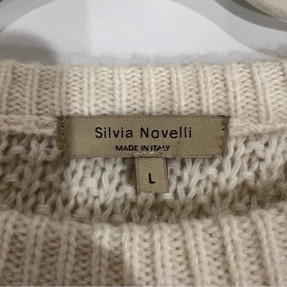 Silvia Novelli Alpaca Wool Blend Knit Sweater Ivory Large Italy Fisherman - Picture 3 of 11
